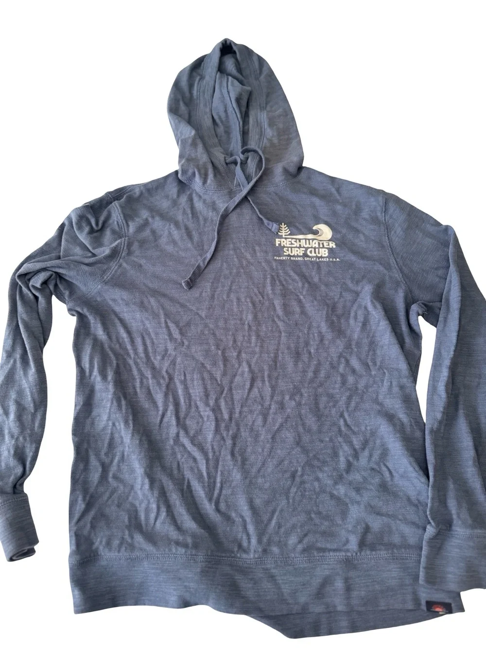 Faherty Freshwater Surf Club Hoodie Men's Medium Blue Organic Cotton Pullover